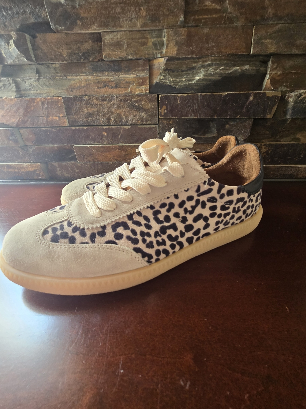 Biza Neutral Leopard-Print Suede Casual Sneakers - Picture 3 of 6